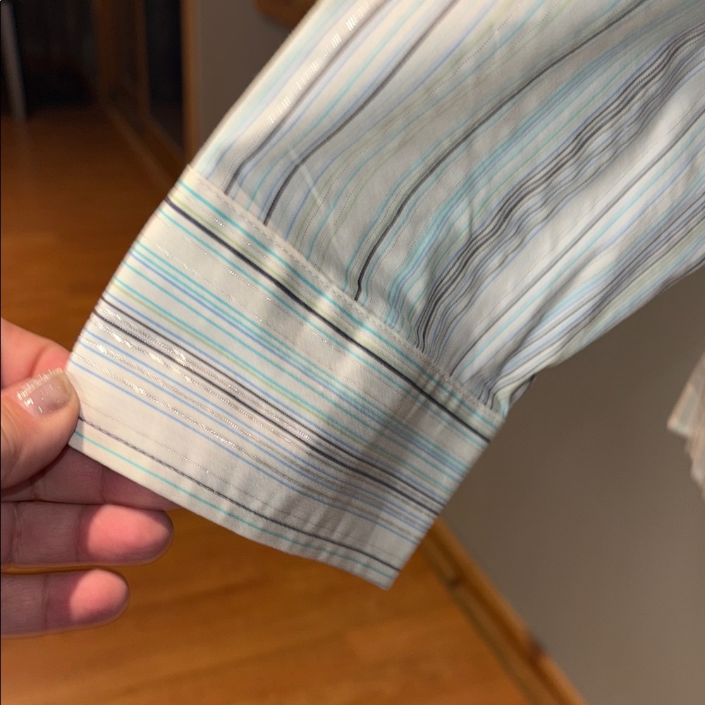 George Women's Striped Blouse - White and Blue shimmery silver stripes - Picture 4 of 10